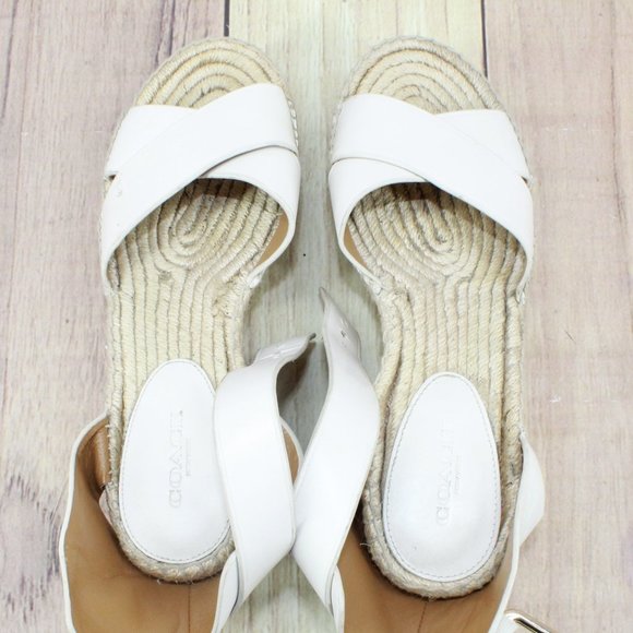 Coach White Leather Ankle Strap Platform Jute Wedge Sandals Size 6.5 B - Picture 8 of 11